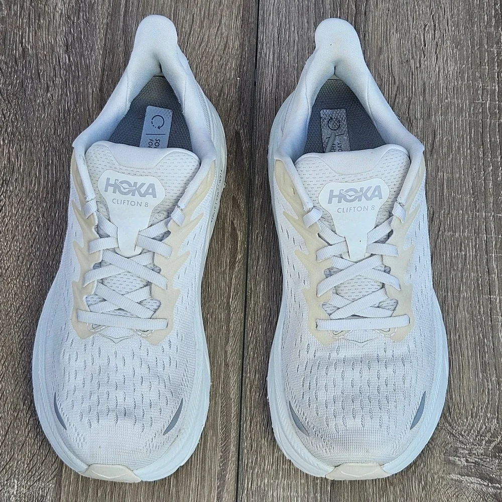Hoka One One Clifton 8 Womens Running Shoes White Cream 1119394 WWH Size 8B